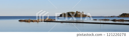 View from Vita Sannar, Sweden. Rock formation and small island, Lake Vanern. 121220278