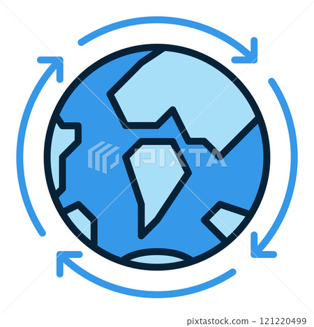 Arrows Around Earth Planet vector Multipolarity blue icon or sign 121220499