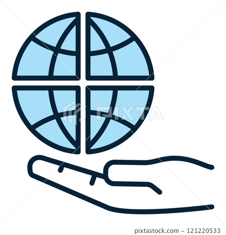 Hand with Earth vector blue icon or design element Hand with Earth vector blue icon or design element 121220533