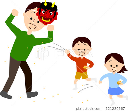 Parent and child making bean-maki 121220667