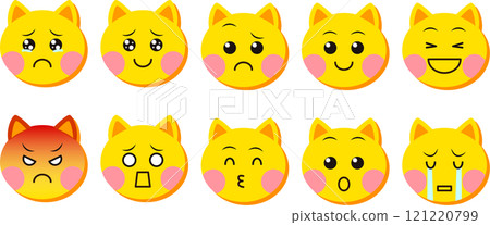 A set of illustrations of cat faces with various expressions 121220799