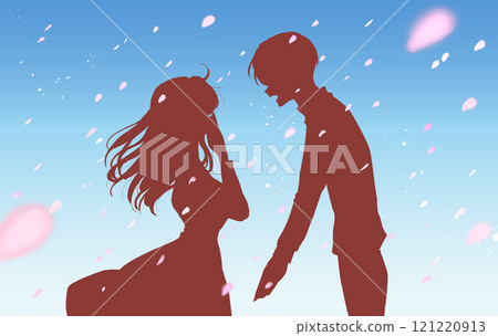一個懺悔的男人和一個驚訝的女人風剪影櫻花暴風雪 121220913