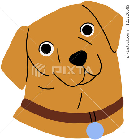 Cute dog avatar, head portrait. Labrador puppy muzzle, face. Happy funny adorable doggy, companion pup, canine animal. Flat vector illustration isolated 121220985