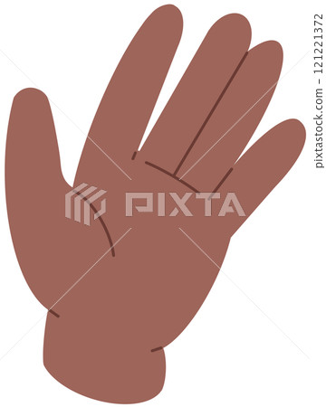 Open black palm icon. Hand gesture of welcome, greeting, say Hi, Goodbye. High five symbol. Sign of stop. Nonverbal communication, body language. Flat isolated vector illustration Open black palm icon. Hand gesture of welcome, greeting, say Hi, Goodbye. High five symbol. Sign of stop. Nonverbal communication, body language. Flat isolated vector illustration 121221372