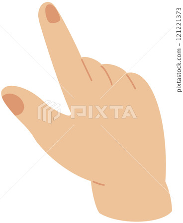 Raised forefinger pointing upward direction. Hand gesture of touch, press, poke. Index finger showing up. Nonverbal communication, body language. Flat isolated vector illustration 121221373