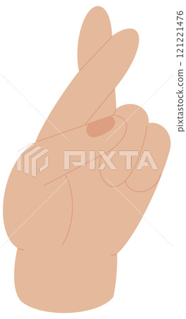 Hand gesture of lie, false promises, swindle. Crossed black fingers, sign of good luck. Symbol of superstition, belief. Body language concept. Flat isolated vector illustration on white background 121221476