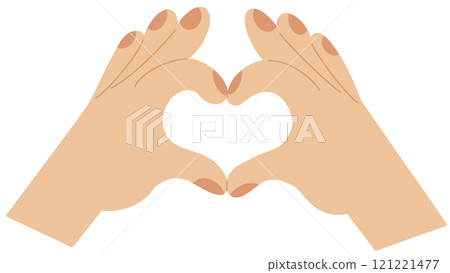 Two hands together, forming making heart shape from fingers. Showing love, like, romantic symbol, gesture. Affection, care, support concept. Flat vector illustration isolated Two hands together, forming making heart shape from fingers. Showing love, like, romantic symbol, gesture. Affection, care, support concept. Flat vector illustration isolated 121221477