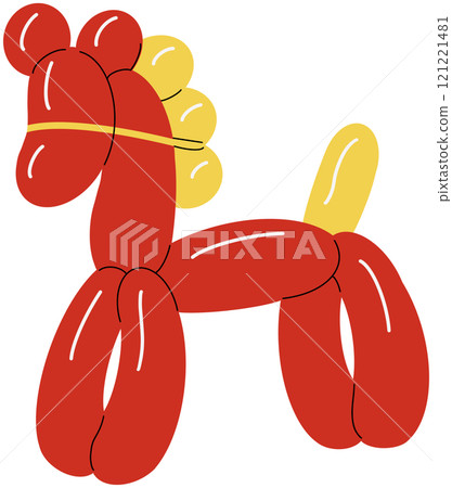 Knotted balloon with animal shape. Inflatable toy of horse. Rubber figure of funny pet. Birthday party decor for kids event. Glossy latex beast. Flat isolated vector illustration Knotted balloon with animal shape. Inflatable toy of horse. Rubber figure of funny pet. Birthday party decor for kids event. Glossy latex beast. Flat isolated vector illustration 121221481