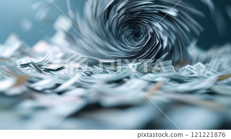 debt defaulting crisis concept. swirling vortex of money creates dynamic and chaotic visual effect 121221876