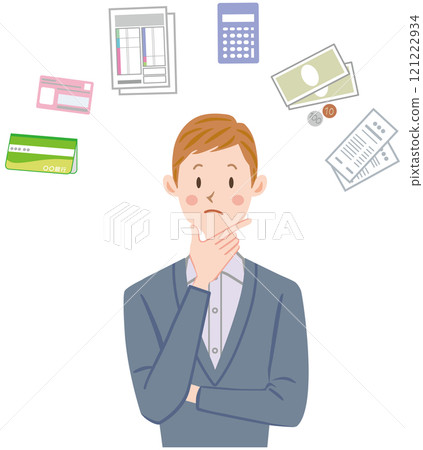 Accounting, tax return, ledger, doubt, male Accounting, tax return, ledger, doubt, male 121222934