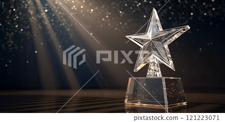 Shining crystal star trophy on display with dramatic lighting 121223071