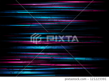 Dark grunge hi-tech background with blue pink shiny stripes 121223391