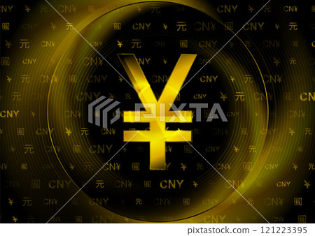 Golden Chinese Yuan currency symbol logo abstract financial background 121223395