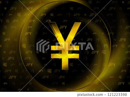Golden Japanese Yen currency symbol logo abstract financial background Golden Japanese Yen currency symbol logo abstract financial background 121223398