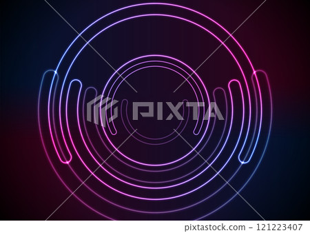 Blue purple glowing neon circles abstract hi-tech background 121223407