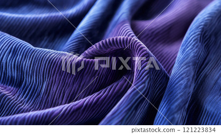 Close up blue purple corduroy fabric pattern texture background 121223834