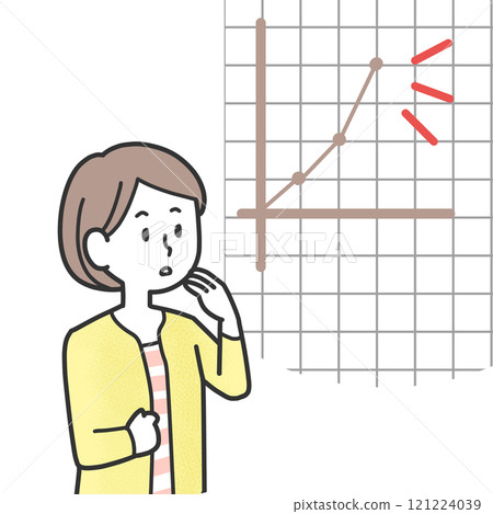 A woman thinking with an upward trending line graph 121224039
