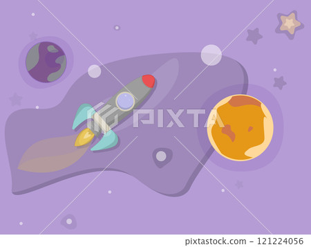 Flat illustration on a theme space, rocket 121224056