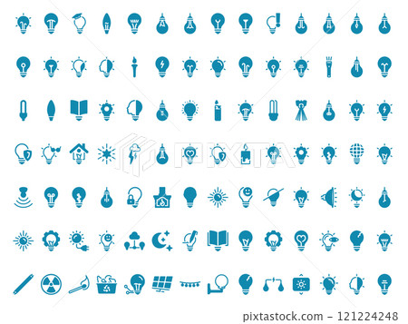 Simple vector icon on a theme lighting, light bulb and types of lighting 121224248