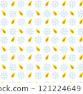 Seamless pattern with orange candle flames and light blue snowflakes on a white background vector illustration 121224649