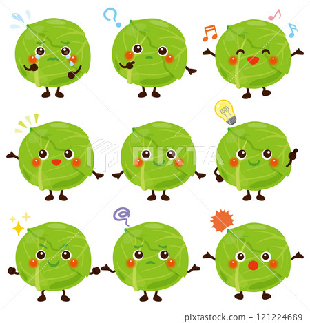 Cabbage character facial expression set 121224689