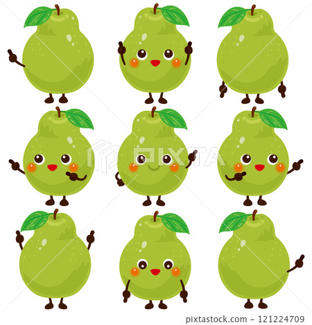 Set of green pear characters pointing 121224709