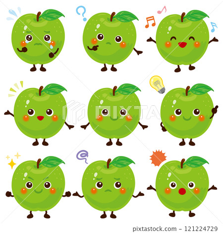 Green apple & green pear character facial expression set Green apple & green pear character facial expression set 121224729