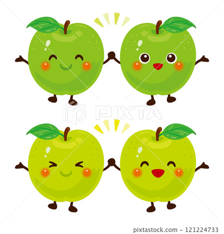 Character illustration set of friendly green apple and green pear Character illustration set of friendly green apple and green pear 121224733