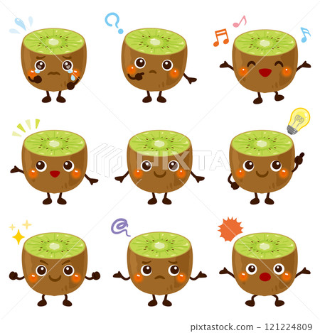 Green kiwi character facial expression set 121224809