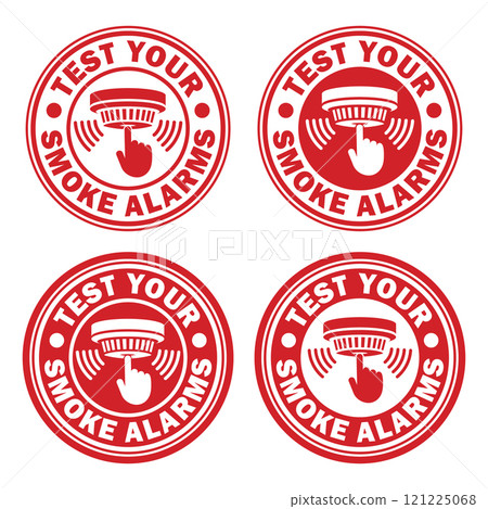 Test your smoke alarms. Smoke detector icon symbol. Fire alarm logo sign. Fire safety equipment. Vector illustration image. Isolated on white background. Test your smoke alarms. Smoke detector icon symbol. Fire alarm logo sign. Fire safety equipment. Vector illustration image. Isolated on white background. 121225068