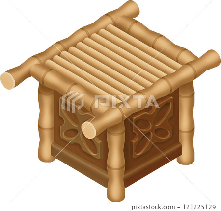 An isometric bamboo beach table with floral ornament 121225129
