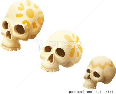 Human skulls decorated with traditional tiki ornaments Human skulls decorated with traditional tiki ornaments 121225151
