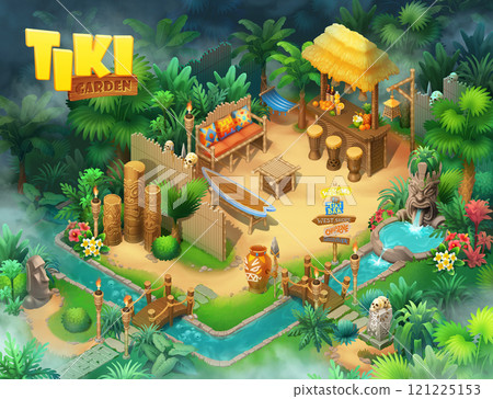 Isometric tiki garden scene 121225153