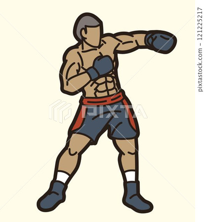 Boxing Sport Fighter Action  Kickboxing Muay Thai Cartoon Graphic Vector 121225217