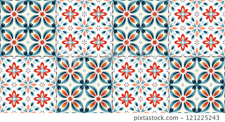 Scandinavian Style Tile. Ethnic Vector Seamless Floral Pattern. Abstract Square Geometric Swatch for Wrapping Paper 121225243