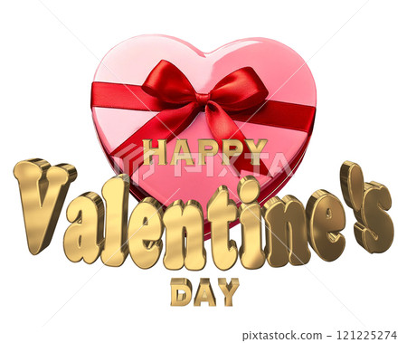 3DCG characters "Happy Valentine's Day" in gold 121225274