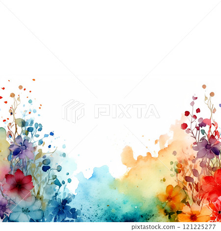 Beautiful bright colorful summer and spring flowers watercolor background with copy space for postcards, invitations Beautiful bright colorful summer and spring flowers watercolor background with copy space for postcards, invitations 121225277