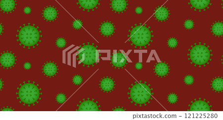 Green virus bacteria cell seamless pattern. Blood red background illustration. Microbiology concept 121225280