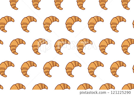 Vector Doodle Croissant. Seamless Pattern on White Background. Sweet Dessert for Wrapping Paper 121225290