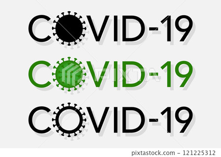 Coronavirus icon banner. Coronavirus bacteria cell lettering concept. Editable illustration on white background 121225312