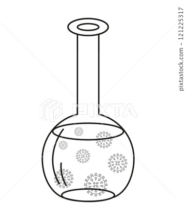 Lab test tube with virus bacteria cells icon thin line isolated illustration outline black design Medicine equipment  121225317