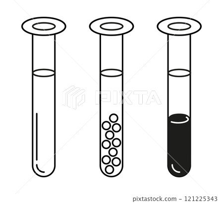 Set of lab test tubes icon thin line isolated vector illustration outline black design. Chemistry laboratory research 121225343