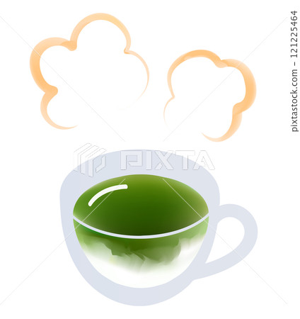 Cute vector illustration of a steaming matcha latte 121225464