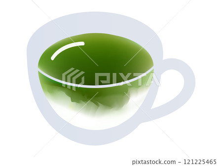 Vector illustration of matcha latte in a clear glass cup 121225465