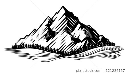 Mountains Range Woodcut Engraved Style Drawing Mountains Range Woodcut Engraved Style Drawing 121226137
