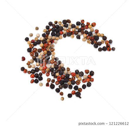 Multi color pepper seeds - isolated on white backgroun Multi color pepper seeds - isolated on white backgroun 121226612
