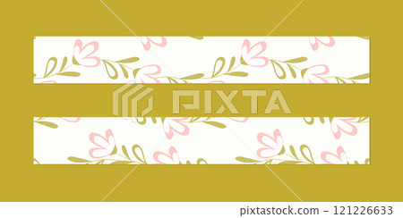 Vector illustration of a set of decorative ribbon stripes. Masking tape, satin or corsage, grssgrain tape, adhesive tapes for frames, scrapbooking. Packing patterned ribbons with foral ornament Vector illustration of a set of decorative ribbon stripes. Masking tape, satin or corsage, grssgrain tape, adhesive tapes for frames, scrapbooking. Packing patterned ribbons with foral ornament 121226633