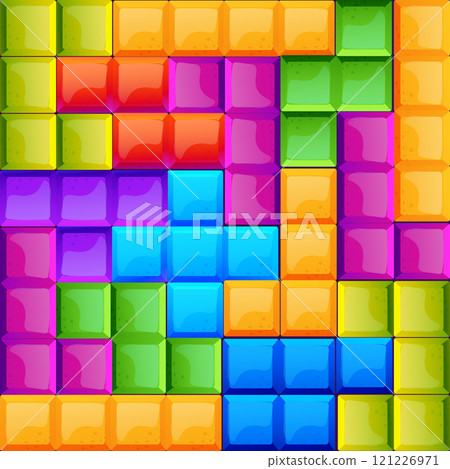 Colorful blocks or bricks mosaic elements for match 3, casual, puzzle mobile video game design. Vector assets for games 121226971