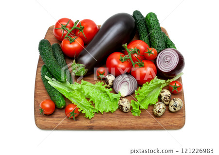 vegetables and eggs isolated on white background vegetables and eggs isolated on white background 121226983