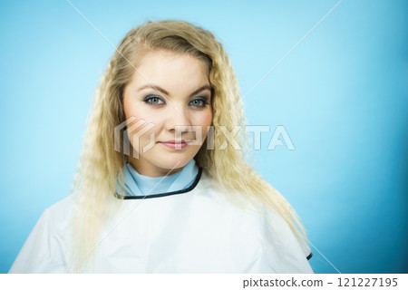 Woman wearing hairdressing collar Woman wearing hairdressing collar 121227195